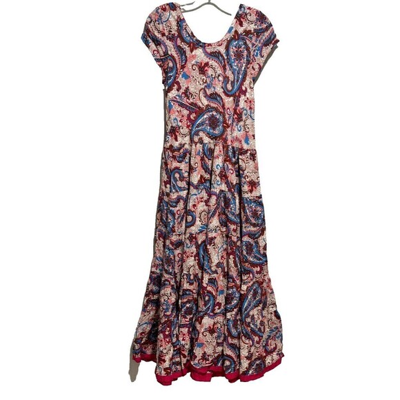 Soft Surroundings Women Maxi Dress Multicolor Small Paisley Short Sleeve Layered - Picture 3 of 8